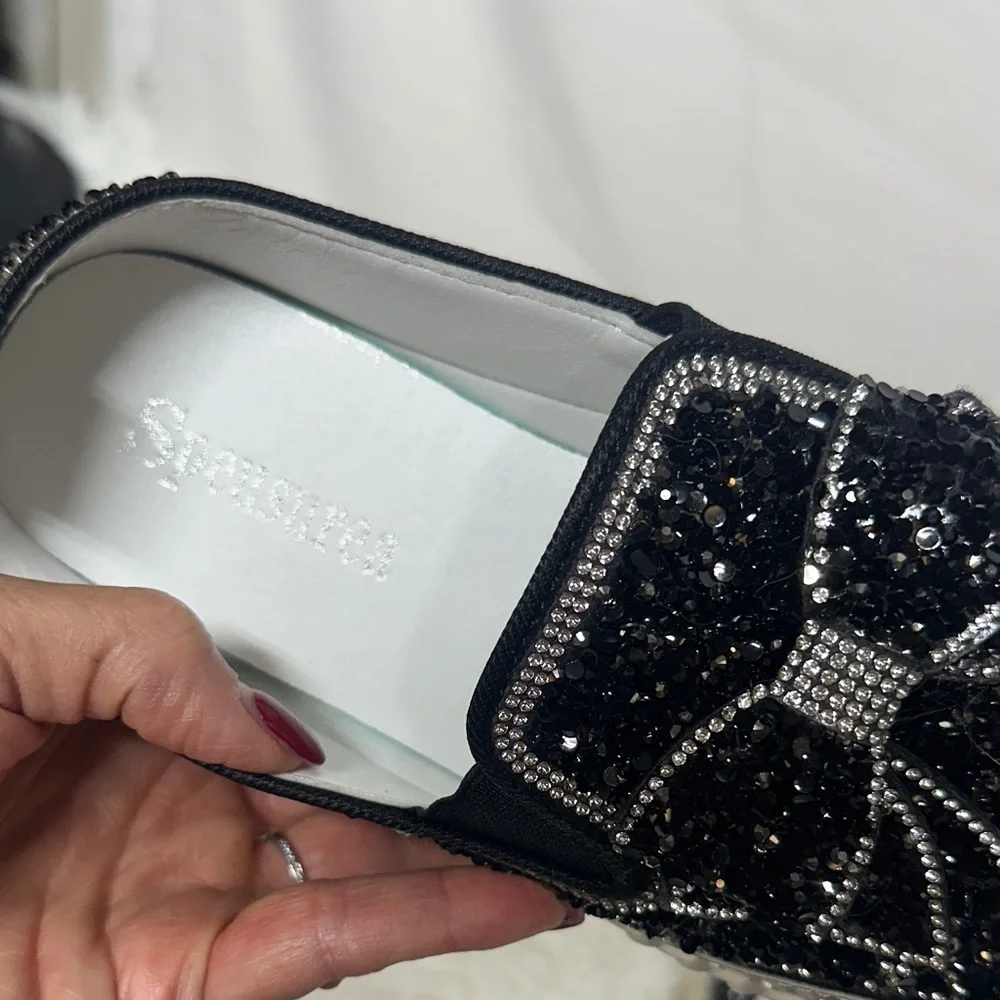 Black Glitter Loafers for Women